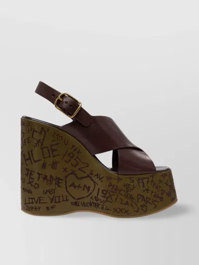 CHLOÉ GRAPHIC PRINT WEDGE SANDALS PLATFORM SOLE