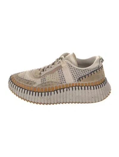 Pre-owned Chloé Graphic Print Whipstitch Trim Chunky Sneakers In Neutrals