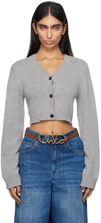 Chloé Gray Cropped Cardigan In 018 Cotton Grey