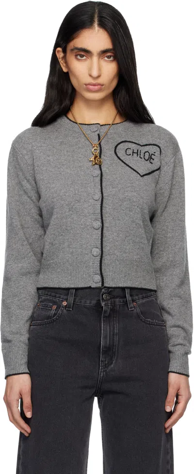 Chloé Cardigan With Logo In Gray