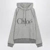 Chloé Hooded Cotton Blend Sweatshirt With Kangaroo Pocket In Gray