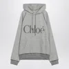 Chloé Hooded Cotton Blend Sweatshirt With Kangaroo Pocket In Gray