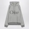 Chloé Hooded Cotton Blend Sweatshirt With Kangaroo Pocket In Gray