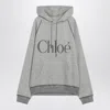 Chloé Hooded Cotton Blend Sweatshirt With Kangaroo Pocket In Gray