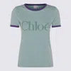 Chloé Green Crewneck T-shirt With Logo Lettering Print On The Front In Cotton Woman