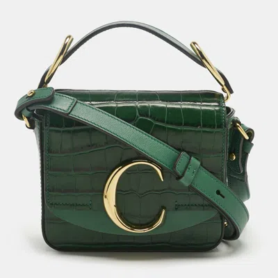Pre-owned Chloé Green Croc Embossed Leather C Mini Crossbody Bag