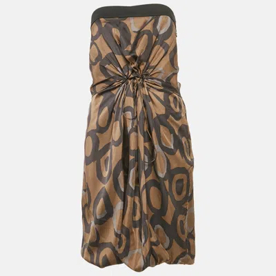 Pre-owned Chloé Green Printed Silk Knit Detail Strapless Short Dress M