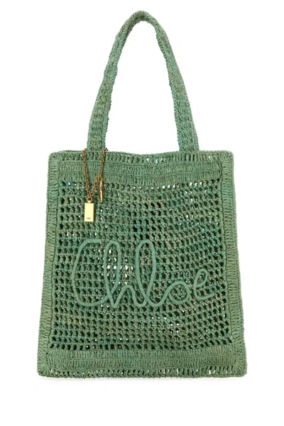 Chloé Green Raffia Estate Banana Shopping Bag