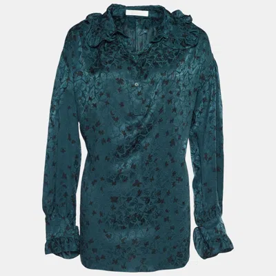 Pre-owned Chloé Green Silk Butterfly Jacquard Oversized Blouse M