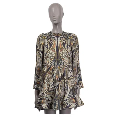 Pre-owned Chloé Chloe Green Silk Paisley Ruffled Hem Mini Dress 34 Xxs