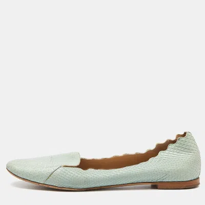 Pre-owned Chloé Green Watersnake Leather Scalloped Ballet Flats Size 38
