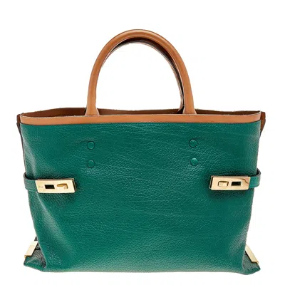 Chloé Green/brown Leather Charlotte Tote In Blue
