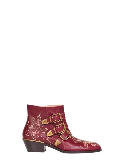 Chloé 40mm Susanna Studded Leather Ankle Boots In Red