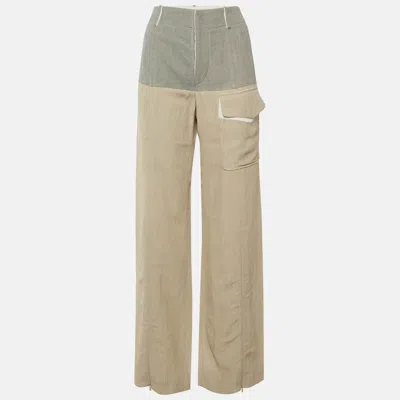 Pre-owned Chloé Grey /beige Crepe Blend Wide Leg Trousers M In Sand