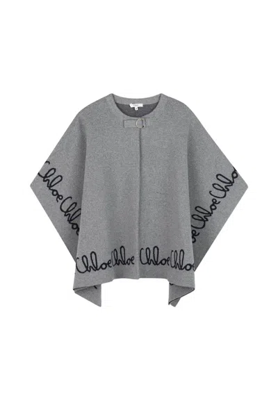 CHLOÉ GREY CAPE FOR GIRL WITH LOGO