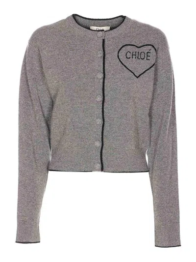Chloé Grey Cardigan With Frontal Buttons Closure In Gray