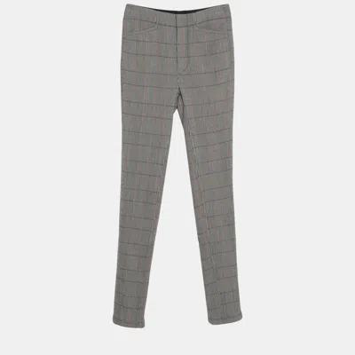 Pre-owned Chloé Grey Checked Wool Trousers L (fr 40)
