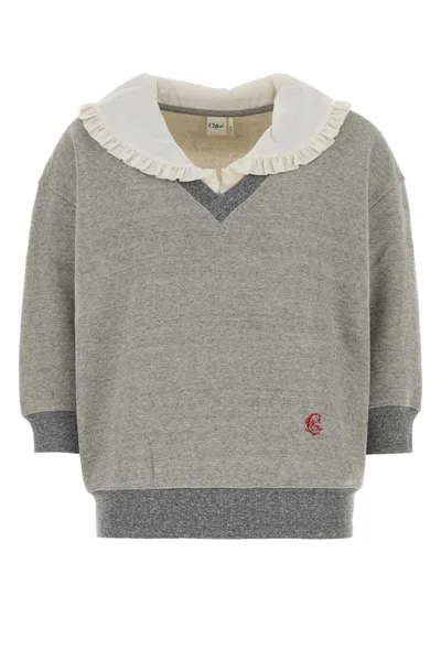 CHLOÉ GREY COTTON BLEND TOP