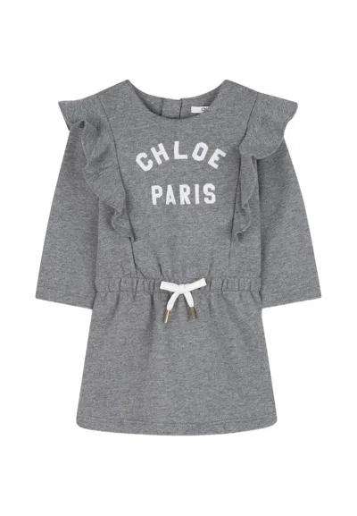 Chloé Kids' Grey Dress For Baby Girl With Logo In Gray