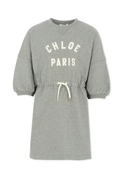 Chloé Kids' Grey Dress For Girl With Logo In Gray