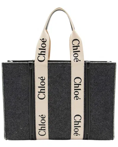 Pre-owned Chloé Grey Felt Woody Large Tote (authentic Pre-loved)