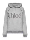 Chloé Hooded Cotton Blend Sweatshirt With Kangaroo Pocket In Gray