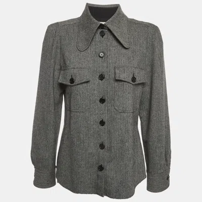 Pre-owned Chloé Grey Herringbone Wool Blend Button Up Jacket M In Gray