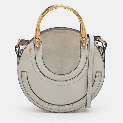 Pre-owned Chloé Grey Leather And Suede Small Pixie Round Crossbody Bag In Gray