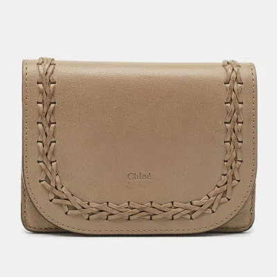 Pre-owned Chloé Grey Leather Braided Flap Card Case