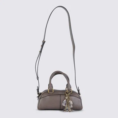 Chloé Grey Leather Chloe Bowling Top Handle Bag In Brown