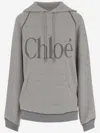 Chloé Hooded Cotton Blend Sweatshirt With Kangaroo Pocket In Gray