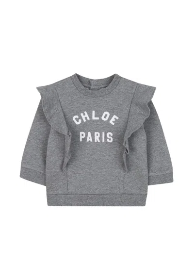CHLOÉ GREY SWEATSHIRT FOR BABY GIRL WITH LOGO