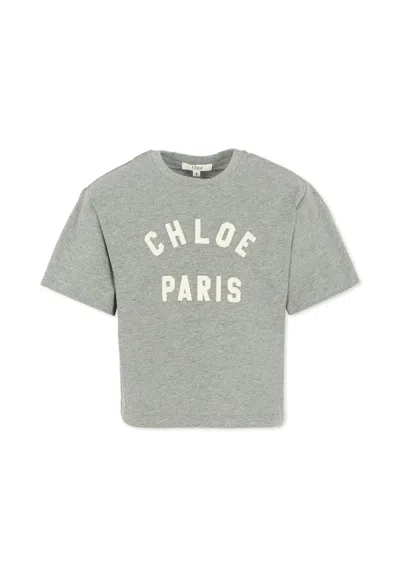 Chloé Kids' Grey T-shirt For Girl With Logo In Gray
