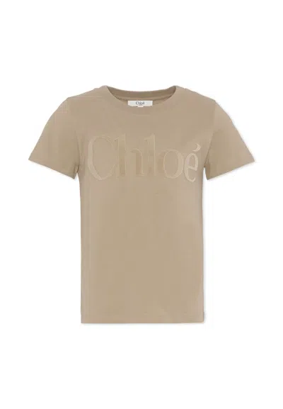 CHLOÉ GREY T-SHIRT FOR GIRL WITH VELVET LOGO