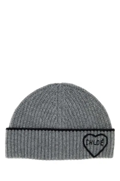 Chloé Grey Wool Blend Beanie Hat