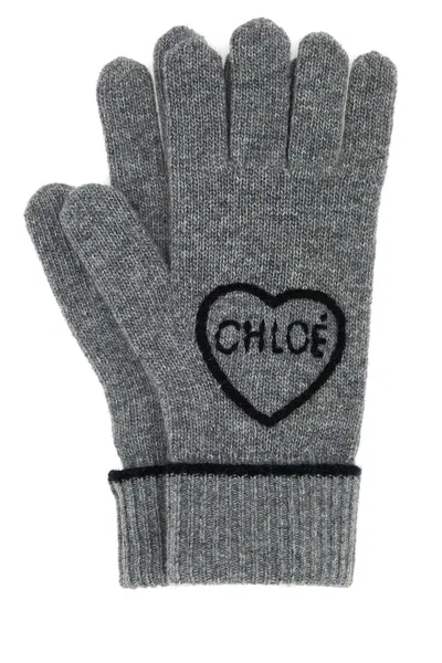 CHLOÉ CHLOÉ GREY WOOL BLEND GLOVES