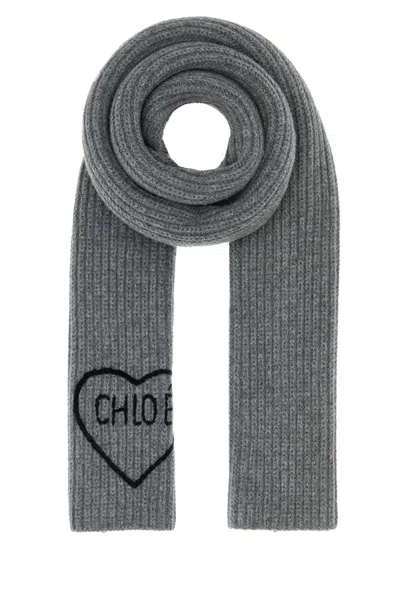 CHLOÉ CHLOÉ GREY WOOL CHLOÃ© ENCOEUR SCARF