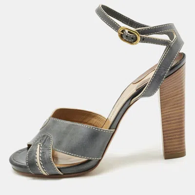 Pre-owned Chloé Grey/beige Leather Ankle Strap Sandals Size 40 In Gray