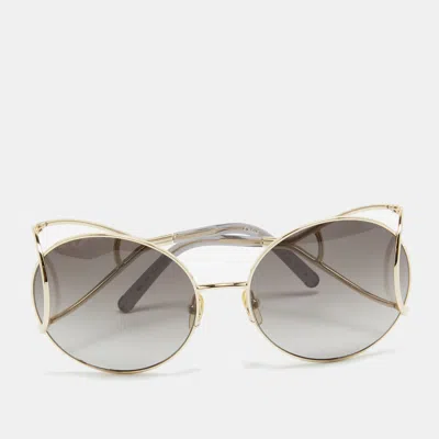 Pre-owned Chloé Grey/gold Gradient Ce124s Round Sunglasses In Green