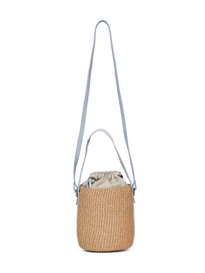 Chloé Greyish Blue Woody Small Basket Bag In Brown