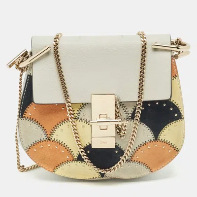 Pre-owned Chloé Grey/multicolor Leather And Suede Studded Patchwork Small Drew Bag