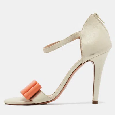 Pre-owned Chloé Grey/orange Leather And Patent Ankle Strap Sandals Size 37
