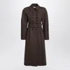 Chloé Double-breasted Coat In Houndstooth Wool In Brown