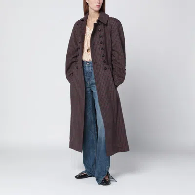 Chloé Grey/red Double-breasted Coat In Houndstooth Wool In Gray