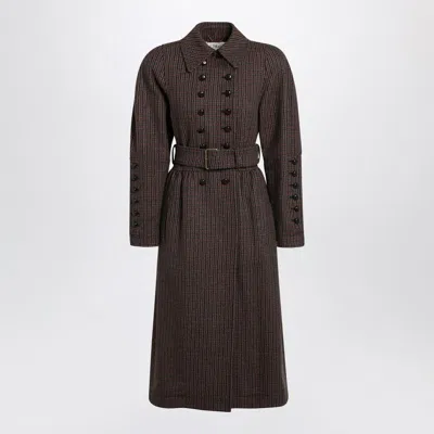 Chloé Double-breasted Coat In Houndstooth Wool In Brown
