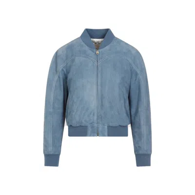 CHLOÉ CHLOÉ GRIZZLED BLUE LAMB SUEDE LEATHER JACKET
