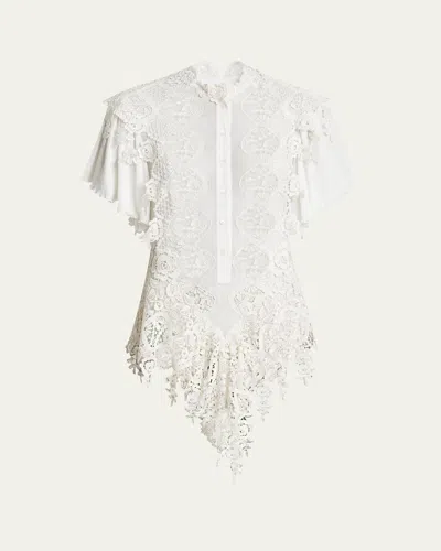 Chloé Guipure Lace Asymmetric Mini Dress In Iconic Milk