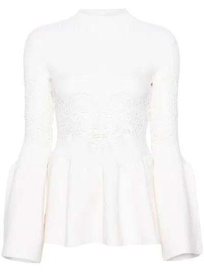 Chloé Guipure-panels Flared Jumper In Neutrals