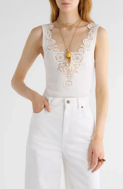 Chloé Guipure Trim Rib Fitted Cotton Jersey Tank
