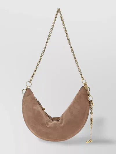 Chloé Half-moon Suede Finish Gold-tone Chain Shoulder Bag In Brown